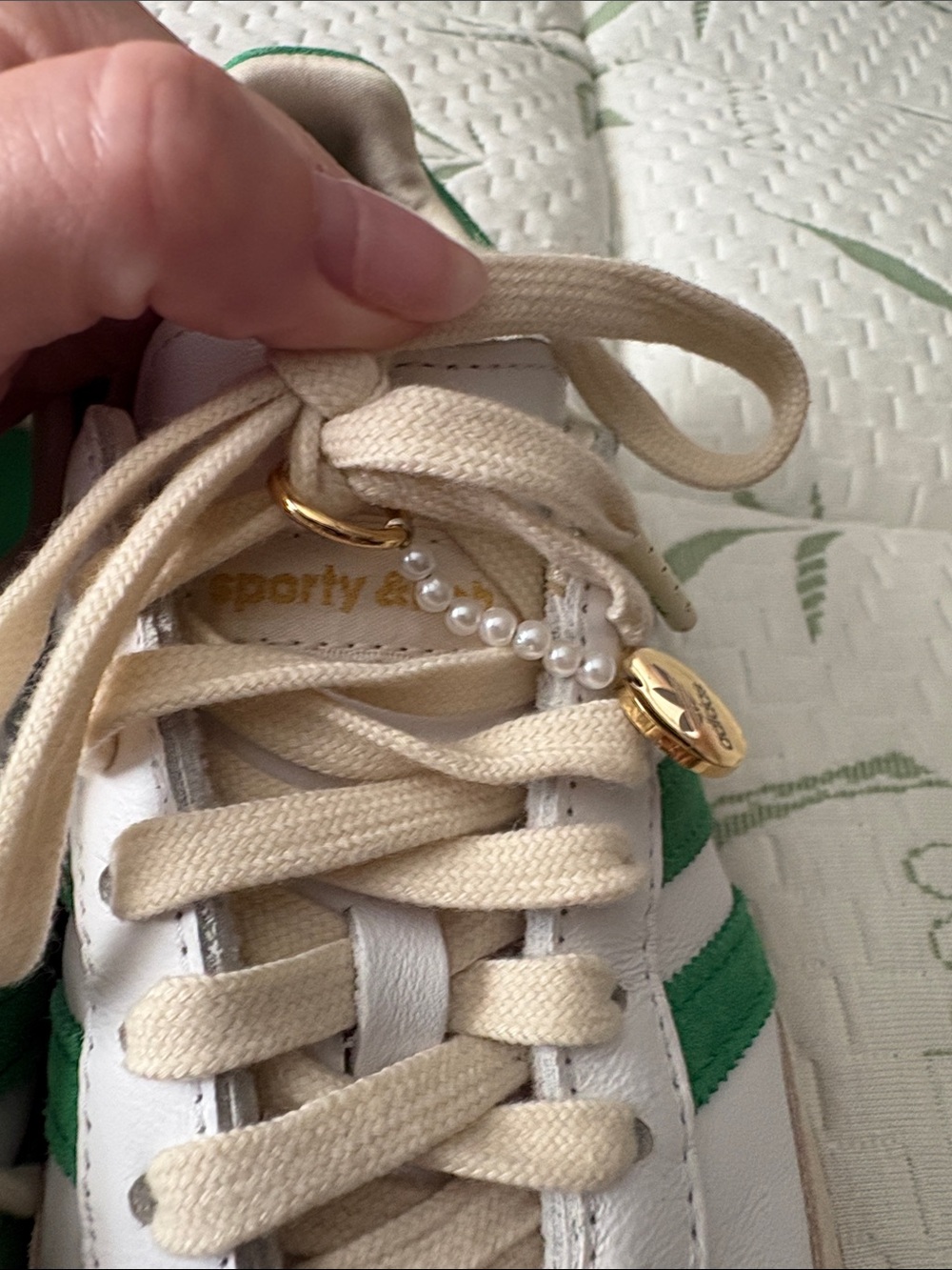 Sporty & Rich Adidas White & Green Retro Trainer with Beige Suede Accents - Picture 7 of 7